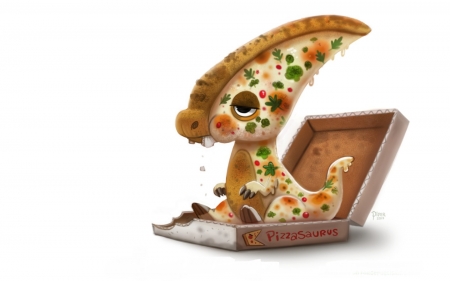 Pizzasaurus the herbivore - piper thibodeau, dinosaur, funny, food, pizza, fantasy