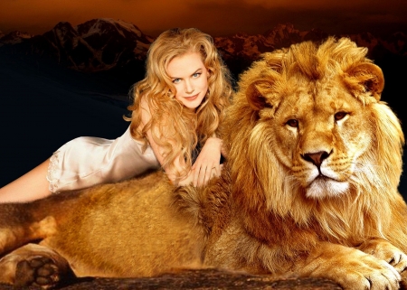 Nicole Kidman - Nicole Kidman, animal, woman, leu, girl, blonde, lion, actress