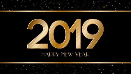 Happy New Year! - card, 2019, black, golden, craciun, christmas, new year