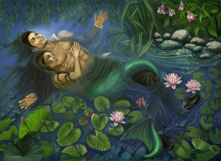 :) - lotus, water, summer, pink, fantasy, siren, mermaid, green, couple, Lisa Marie Presley, art, Michael Jackson, vara, luminos, sandra chang adair