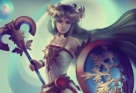 Lady Palutena - fantasy, lady palutena, blue, girl, eddyshinjuku, pink