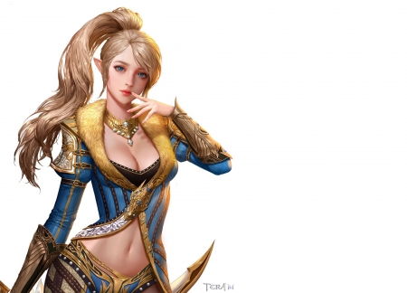 Fantasy girl - white, fantasy, blonde, yellow, girl, dospi, blue, jungmin jin