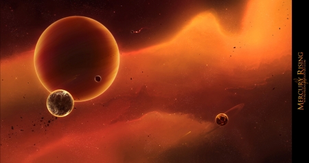 Mercury rising - fantasy, red, planet, orange, art, mercury rising, luminos