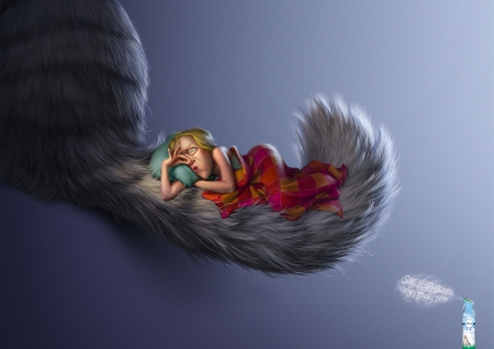 :) - tail, girl, cat, funny, fantasy, luminos, oscar ramos, commercial, add