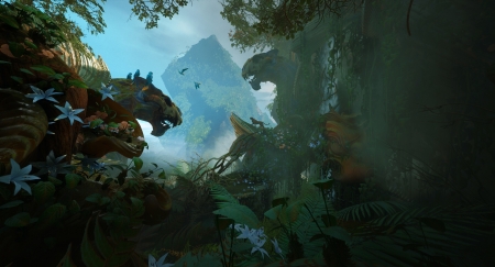 Rainforest - panther, fantasy, bird, luminos, tyler smith, blue, rainforest, jungle