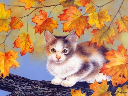 cats-autumn-cat-art-maday-kittens-calender-painting-kitten-jane-oil-spring-backgrounds - Blatt, Baum, Cats, Deutschland