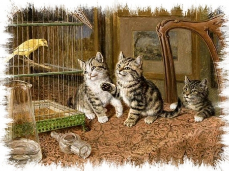 cats-away-artwork-master-pet-kittens-paton-table-birdcage-canary-frank-animal-old-cat-painting-art-feline-wallpaper-space-10.jpg - Familie, Cats, Deutschland, Vogel