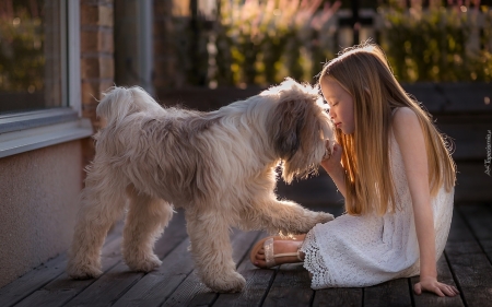 Girl with Terrier - girl, dog, friends, terrier