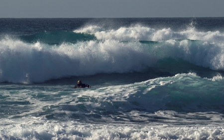 Surfer in Ocean - ocean, surfer, splash, waves