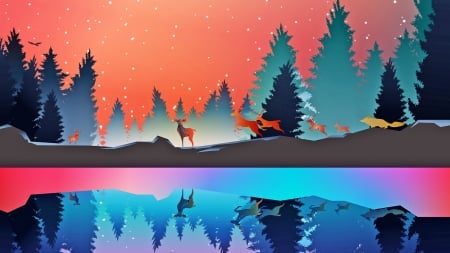 :) - water, reflection, orange, fantays, deer, vector, angela rose, blue