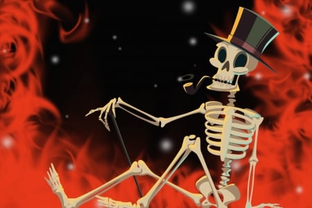 Happy Halloween! - skull, halloween, bones, death, orange, fire, skeleton, black