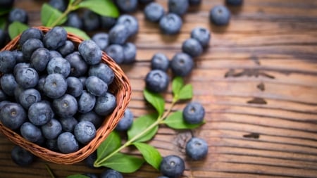 Blueberries - fruit, basket, blueberry, wood