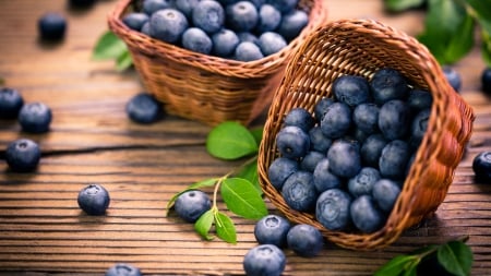 Blueberries - basket, blueberry, fruit, wood