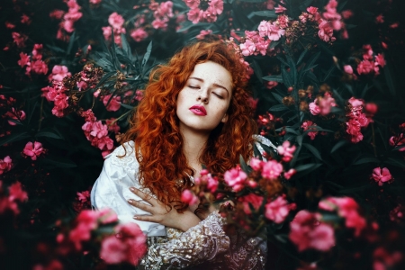 Beauty - ronny garcia, redhead, woman, model, girl, flower, pink