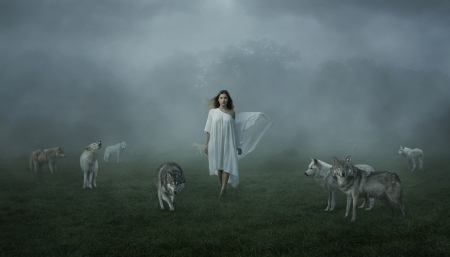 :) - lup, white, woman, wolf, green, model, mist, girl