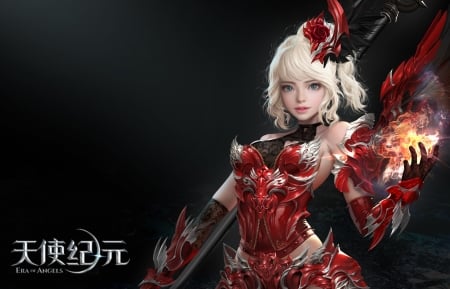 Fantasy girl - red, girl, fantasy, black