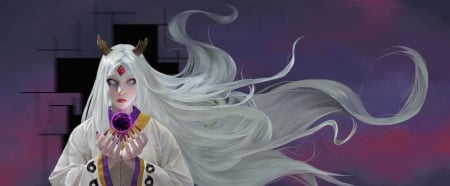 Kaguya - demon, pink, shibaninja z, anime, kaguya, girl, manga, art, white, naruto, fantasy, hair, luminos, horns