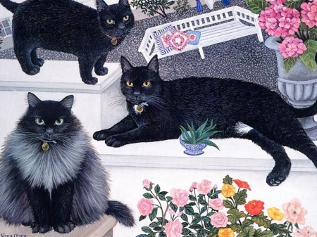 cats-black-animal-cat-olsen-kitten-painting-mimi-art-vang-phone-picture- - deutschland, schwarz, cats, blume, freunde