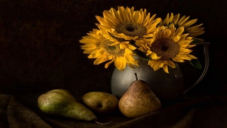 Sunflowers - flowers, sunflowers, fruits, still life