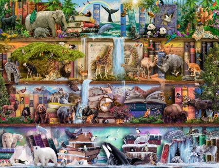 Wild Kingdom Shelf - animals, shelf, wild, books, puzzle