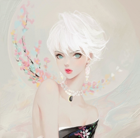 Mono - flower, pink, spring, dadachyo, girl, frumusete, white, fantasy, luminos