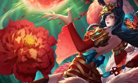 Ahri Jade - jade, girl, citemer, fantasy, fox, lol, game, luminos, red, green, ahri