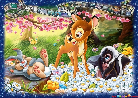 Bambi - bambi, skinkg, spring, flower, pink, bunny, child, fantasy, animal, cute, disney