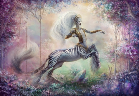 Centaur in Gemstone Forest - centaur, girl, luminos, pink, creature, bobbie jean pentecos, fantasy