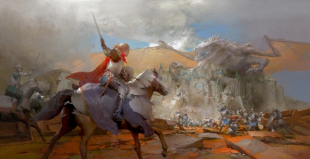 Knight - ruan jia, fantasy, man, art, horse, knight, luminos