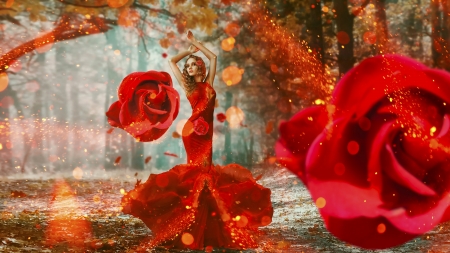 Rose Dress - pretty, photography, girl, fantasy, digital, woman, rose, art, wallpaper