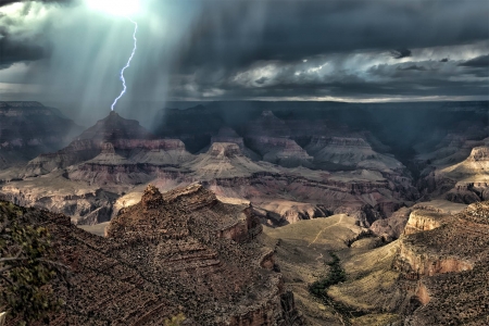 Grand Canyon Lightning - force of nature, fun, nature, cool, Grand Canyon, Lightning