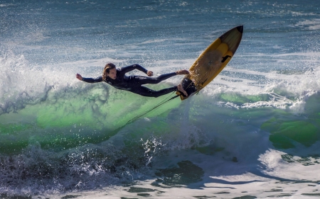 Surfing in Ocean - surfing, ocean, wave, splash