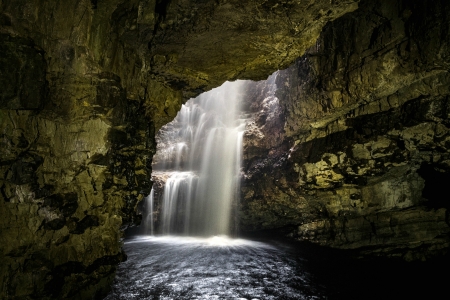 Waterfall in a Cave at Geodha Smoo, Scotland - cave, scotland, nature, waterfall