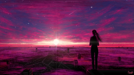 :) - pink, silhouette, girl, sky, fantasy, rico de zoysa, sunset, luminos, sunrise