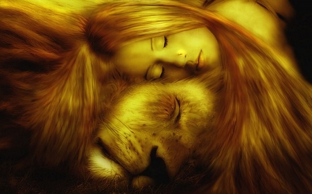 Moon in Leo - fantasy, lion, golden, art