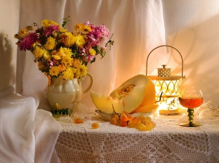 Flowers - cloth, lamp, glasses, spring, jug