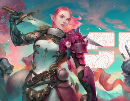 Fantasy girl - fantasy, pink, astri lohne, luminos, girl, blue, art