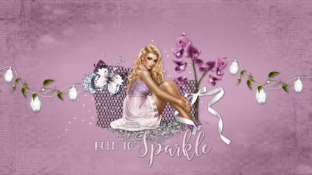 Born to sparkle - card, maryline cazenave, butterfly, pink, girl