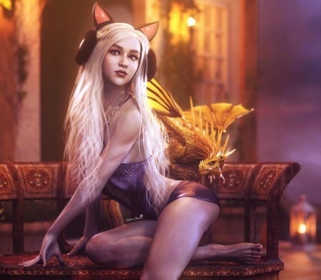 Daenerys - game of thrones, ears, girl, daenerys targaryen, fantays, shibashake, fantasy, headphones, dragon, luminos