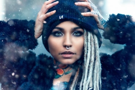 Beauty - tattoo, woman, face, alessandro di cicco, hat, girl, model