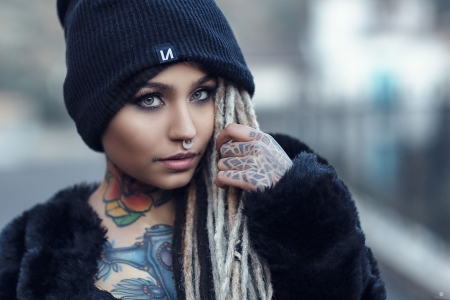 Beauty - tattoo, woman, alessandro di cicco, girl, hat, hand, model