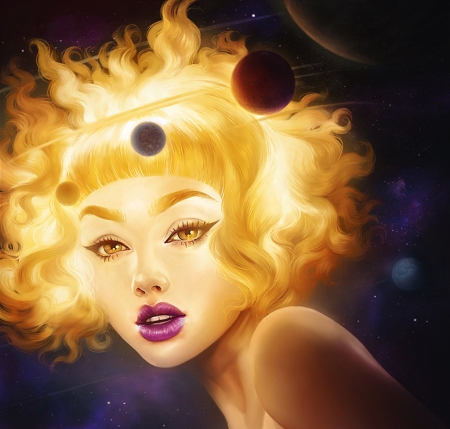 Egocentric system - lips, fantasy, yellow, planet, girl, nell fallcard, pink, luminos