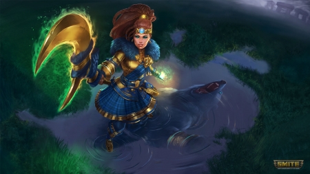 Artio Mastery - game, girl, bear, green, urs, fantasy, smite