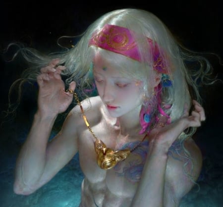 Soul jewelry - art, luminos, man, pink, blue, jewel, ruan jia, fantasy