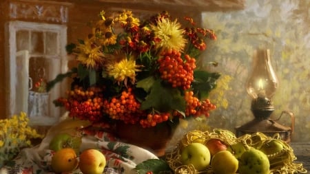 ❤️ - Lamp, Fruits, Dahlias, Still life