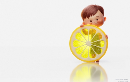 Lemon boy - copil, child, fantasy, fruit, nazar noschenko, yellow, boy, lemon