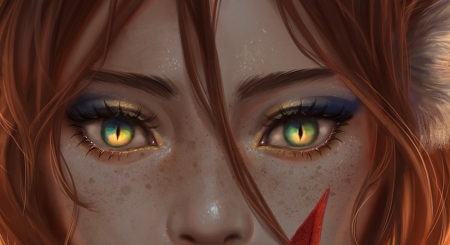 Fox girl eyes - fantasy, redhead, fox, freckles, girl, eyes, redpear, luminos