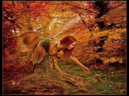 Lovely Autumn Fairy - leaves, fairy, fantasy, trees