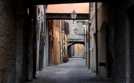 Ferrara, Italy - street, town, Italy, lanterns, gates