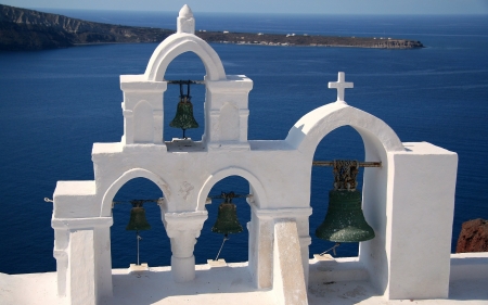 Bells in Santorini, Greece - Greece, sea, island, bells, church